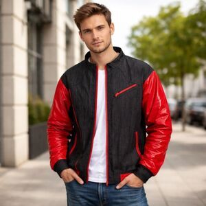 Vintage 90s Red Ape Jeans Co Faux Leather Jacket Mens Red Jean 2X